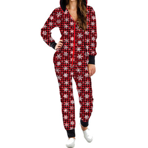 Women's Hooded One-Piece Long Sleeve Christmas Pajamas in 6 Patterns S-XXL - Wazzi's Wear