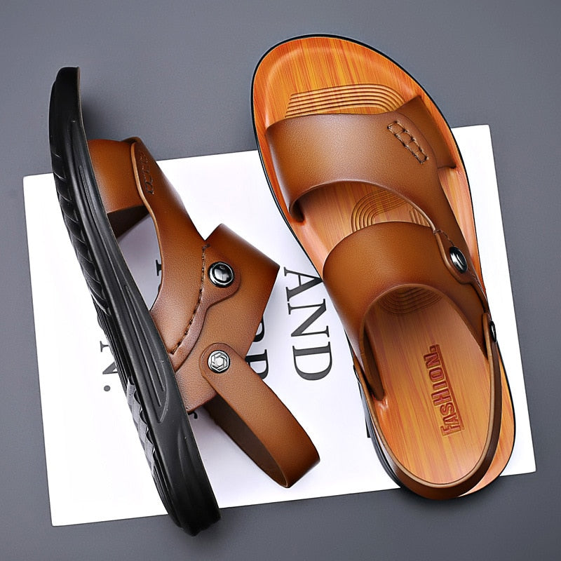 Men’s Non-Slip Soft Leather Slip-On Sandals in 3 Colors - Wazzi's Wear