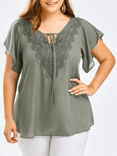 Load image into Gallery viewer, Women’s Plus Size Short Sleeve Chiffon Top with Lace Detail in 7 Colors Sizes XL-5XL