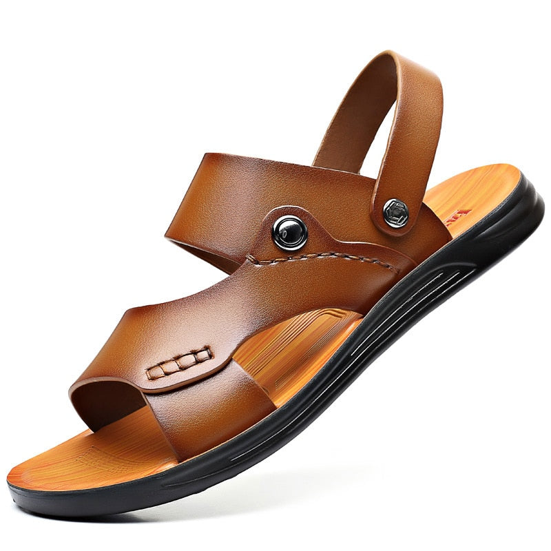 Men’s Non-Slip Soft Leather Slip-On Sandals in 3 Colors - Wazzi's Wear