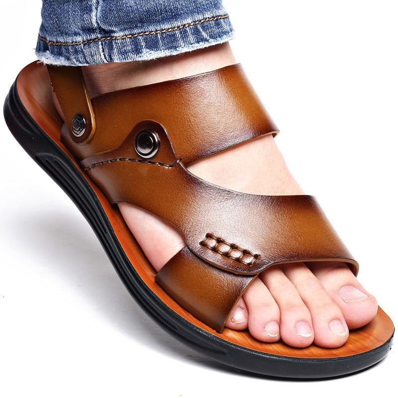 Men’s Non-Slip Soft Leather Slip-On Sandals in 3 Colors - Wazzi's Wear