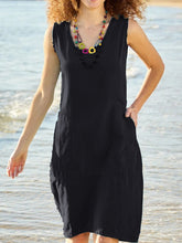 Load image into Gallery viewer, Solid U-Neck Sleeveless Pocket Midi Dress in 5 Colors Sizes 4-12