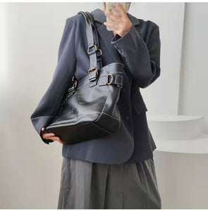 Solid Black Pleather Tote Bag