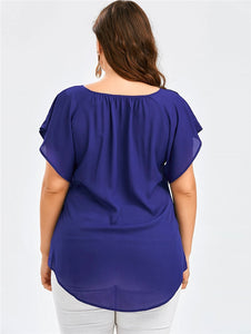 Women’s Plus Size Short Sleeve Chiffon Top with Lace Detail in 7 Colors Sizes XL-5XL