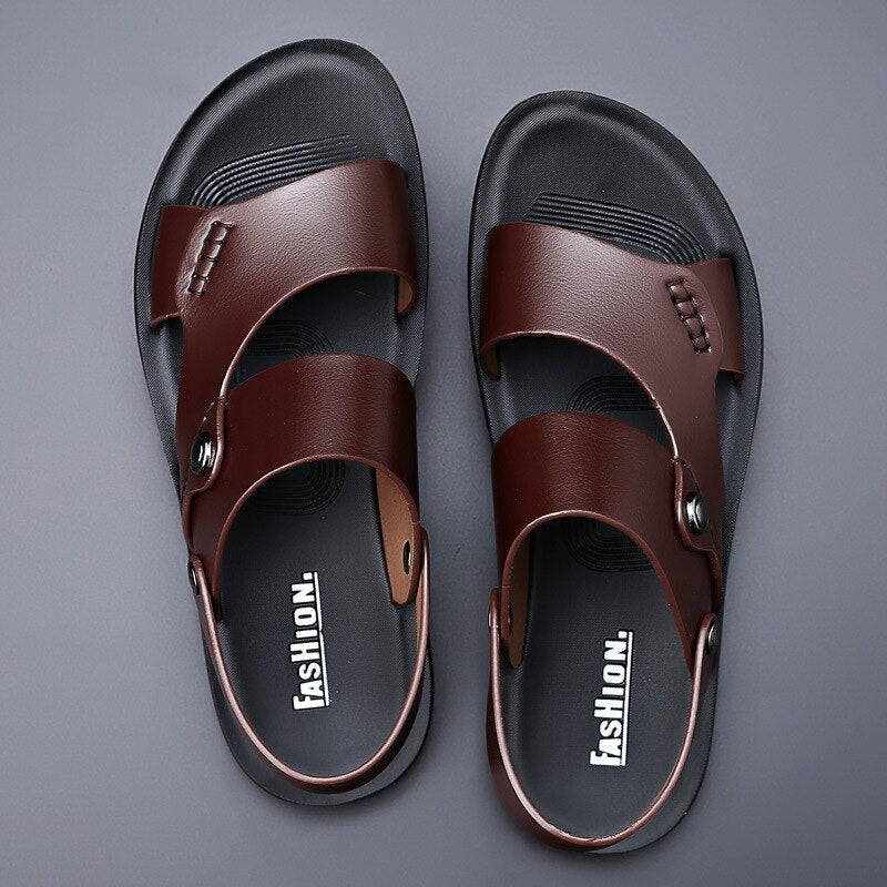 Men’s Non-Slip Soft Leather Slip-On Sandals in 3 Colors - Wazzi's Wear