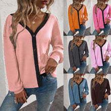 Load image into Gallery viewer, Women‘s V-Neck Long Sleeve Waffle Top with Buttons in 7 Colors S-5XL - Wazzi&#39;s Wear