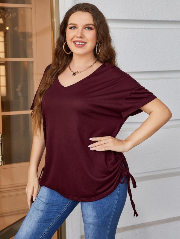Women's Plus Size Short Sleeve Top with Drawstring in 2 Colors XL-XXXXL