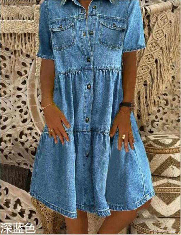 Women’s Short Sleeve Distressed Denim Midi Dress with Buttons in 2 Colors Sizes 2-14 - Wazzi's Wear