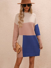 Load image into Gallery viewer, Women&#39;s Color Block Crew Neck Knit Sweater Dress in 4 Colors S-XL