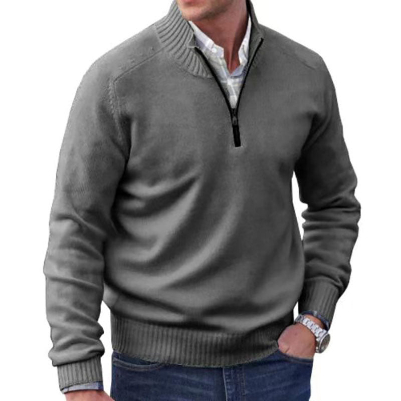 Men's Long Sleeve Knit Sweater with Zipper in 7 Colors M-5XL - Wazzi's Wear