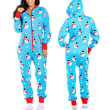 Load image into Gallery viewer, Women&#39;s Hooded One-Piece Long Sleeve Christmas Pajamas in 6 Patterns S-XXL - Wazzi&#39;s Wear