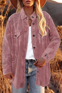 Women's Corduroy Buttoned Long Sleeve Shirt Jacket in 6 Colors S-XXL