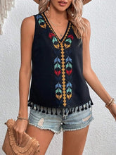 Load image into Gallery viewer, Women’s V-Neck Ethnic Tank Top with Tassels in 4 Colors Sizes 4-12