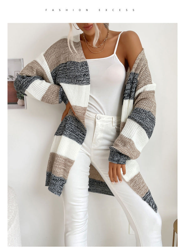 Women's Long Sleeve Colorblock Open Cardigan in 7 Colors S-L
