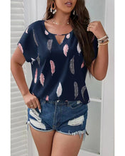 Load image into Gallery viewer, Woman’s V-Neck Feather Print Short Sleeve Top in 3 Colors Sizes 4-18