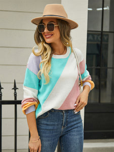 Women's Striped Crew Neck Sweater in 3 Colors S-XL