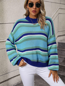Women's Long Sleeve Striped Sweater in 5 Colors S-XL - Wazzi's Wear
