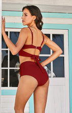 Load image into Gallery viewer, Pleated Padded Top &amp; High Waist Bottom Bikini Set in 3 Colors S-1X