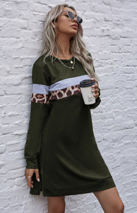 Women's Long Sleeve Colorblock Leopard Print Dress in 2 Colors S-XL - Wazzi's Wear