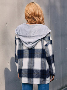 Women's Plaid Hooded Long Sleeve Shirt Jacket S-XL