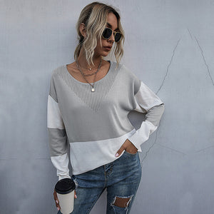 Women’s Colorblock Long Sleeve Round Neck Sweater in 4 Colors S-XL - Wazzi's Wear