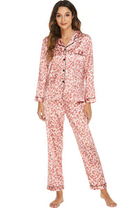 Women's Long Sleeve Satin Animal Print Pajama Set in 2 Colors S-XL
