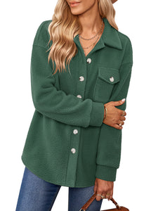 Women's Green Buttoned Long Sleeve Jacket in 3 Colors S-XL