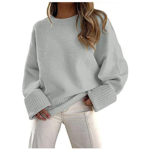 Women’s Long Sleeve Loose Fit Sweater in 8 Colors S-XL - Wazzi's Wear
