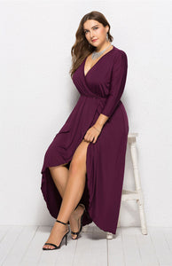 Women's Plus Size V-Neck Dress with Irregular Hem in 8 Colors XL-4XL