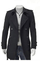 Load image into Gallery viewer, Men&#39;s Double Breasted Woolen Coat with Waist Tie and Pockets M-4XL - Wazzi&#39;s Wear