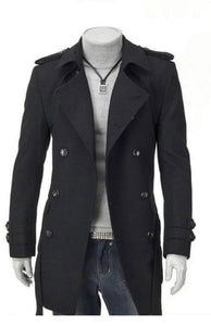 Men's Double Breasted Woolen Coat with Waist Tie and Pockets M-4XL - Wazzi's Wear