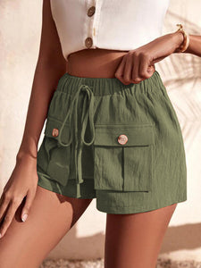 Women’s Solid Mid Rise Drawstring Shorts with Pockets in 6 Colors Sizes 4-16