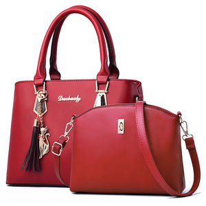 Women’s Solid Handbag and Messenger Bag Set in 6 Colors