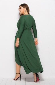 Women's Plus Size V-Neck Dress with Irregular Hem in 8 Colors XL-4XL