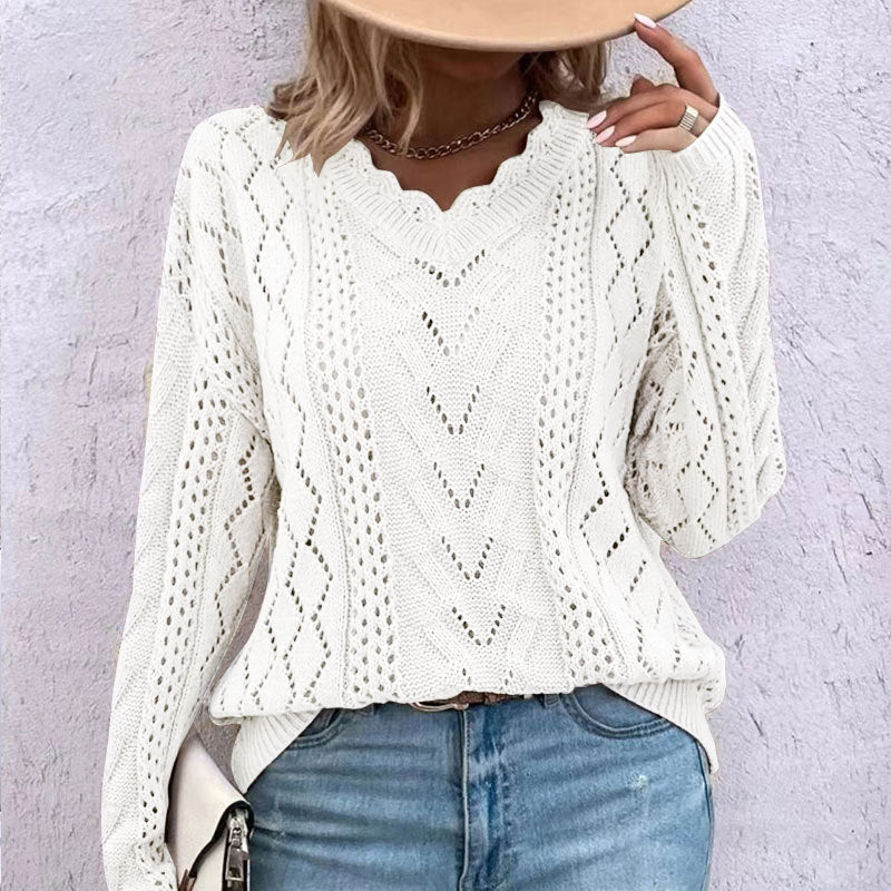Women’s Long Sleeve V-Neck Knit Sweater in 2 Colors S-XL