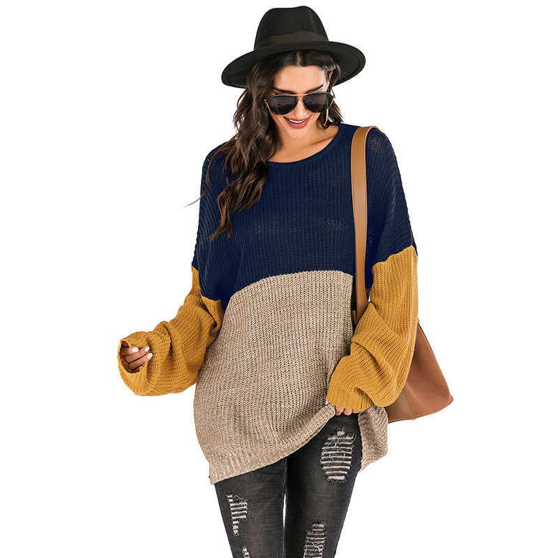 Women’s Long Sleeve Colorblock Knit Sweater in 2 Colors S-XL - Wazzi's Wear