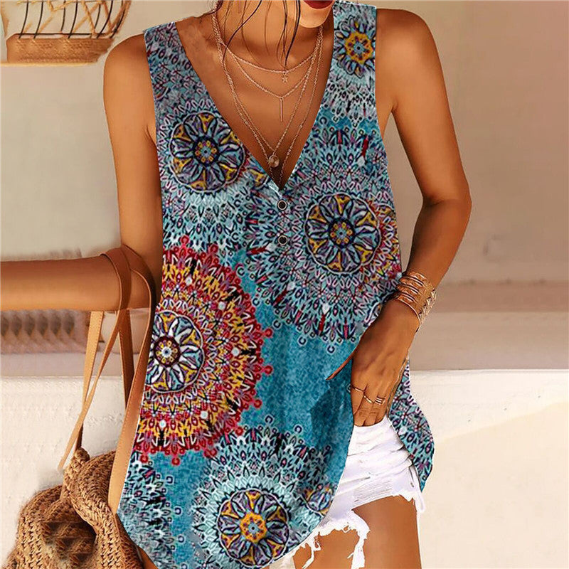 Women’s Printed V-Neck Tank Top in 4 Patterns Sizes 4-16