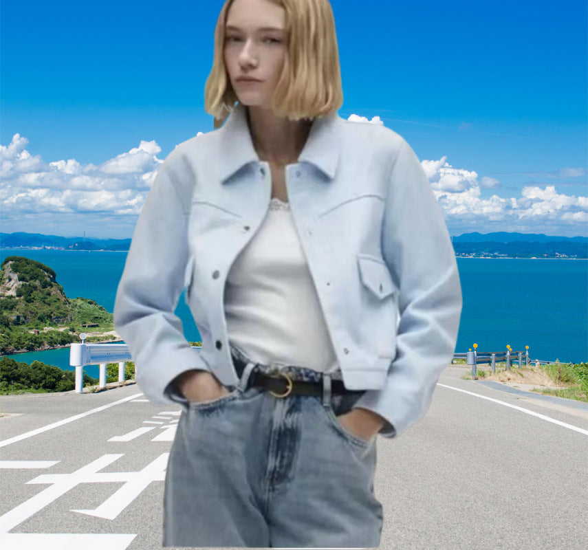 Women’s Long Sleeve Cropped Buttoned Jacket in 7 Colors S-L - Wazzi's Wear