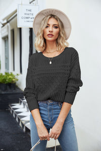 Women's Long Sleeve Patterned Round Neck Sweater in 3 Colors S-XL - Wazzi's Wear