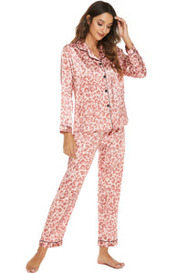 Women's Long Sleeve Satin Animal Print Pajama Set in 2 Colors S-XL