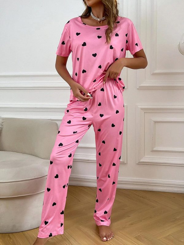 Women's Pajama Set With Allover Heart Print S-XL - Wazzi's Wear