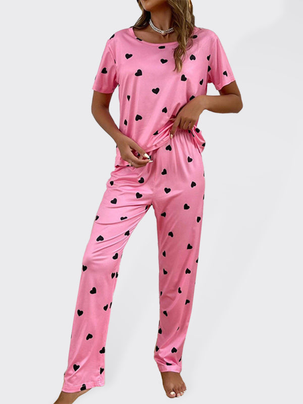 Women's Pajama Set With Allover Heart Print S-XL