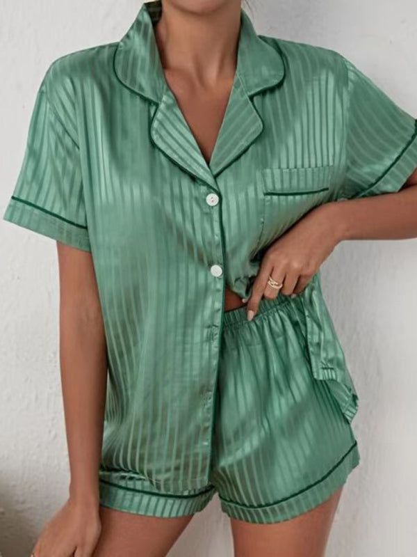 Women's Striped Buttoned Shirt + Shorts Pajama Set in 4 Colors Sizes 4-14 - Wazzi's Wear