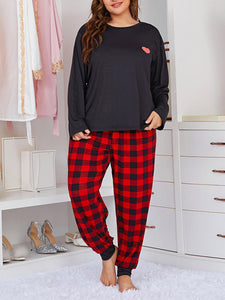 Plus Size Women's Long Sleeve Plaid Pajamas Set in 2 Colors XL-5XL - Wazzi's Wear