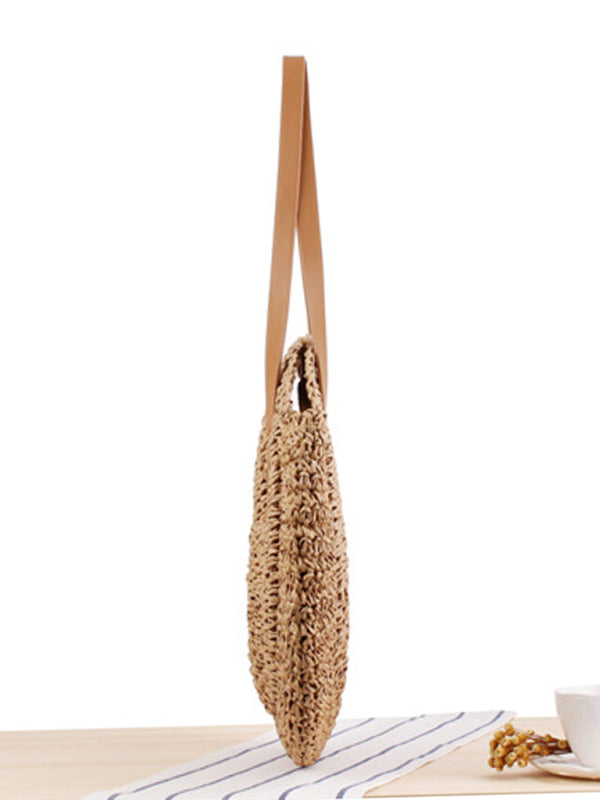Round Woven Straw Shoulder Bag in 2 Colors - Wazzi's Wear