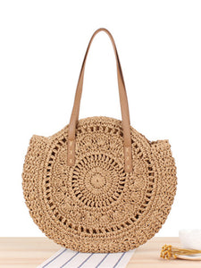 Round Woven Straw Shoulder Bag in 2 Colors