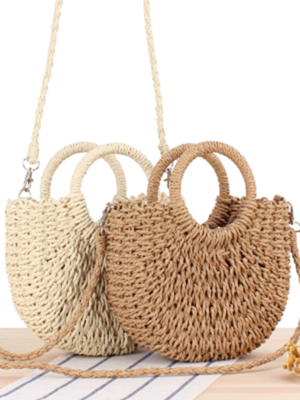 Women’s Woven Straw Shoulder Bag with Handle and Drawstring in 2 Colors - Wazzi's Wear