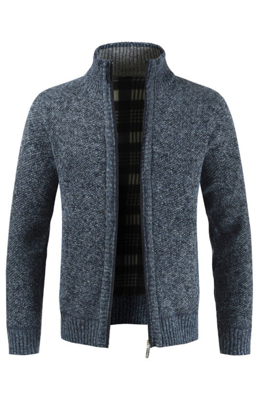 Men's Collared Long Sleeve Knit Sweater Cardigan with Zipper in 4 Colors M-3XL - Wazzi's Wear