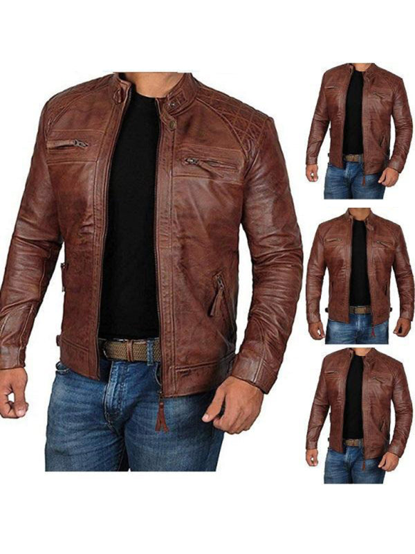 Men's Leather Slim Fit Motorcycle PU Leather Jacket M-5XL - Wazzi's Wear