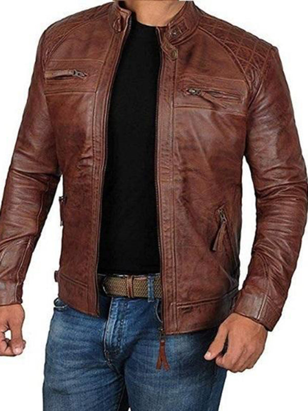 Men's Leather Slim Fit Motorcycle PU Leather Jacket M-5XL - Wazzi's Wear